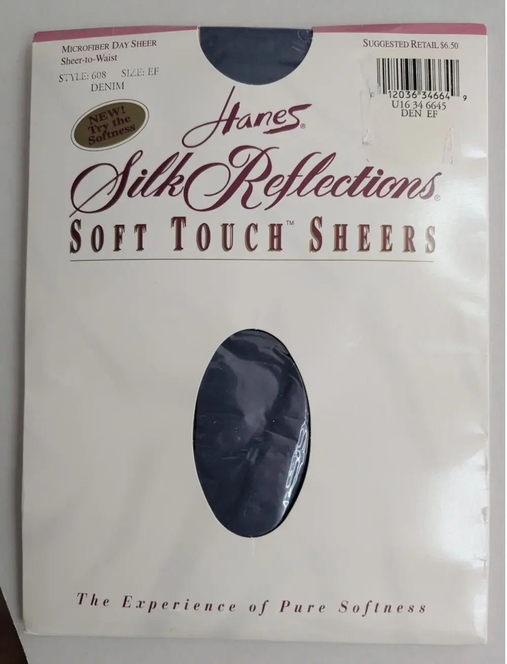 Hanes Silk Reflections Soft Touch Opaque Pantyhose Size EF Style 608 DENIM